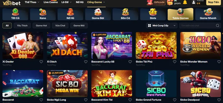 Danh Mục Trò Chơi Table Game VaoBet Đẳng Cấp Với Những Trải Nghiệm Giải Trí Tuyệt Vời