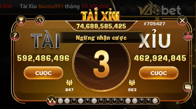 Tài Xỉu Live Tại VaoBet Trải Nghiệm Cá Cược Đẳng Cấp Thượng Lưu Đỉnh Cao